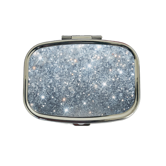 Silver Faux Glitter Travel Pill Box Case