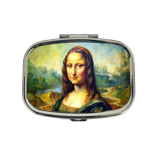 Simple Faux Mona Lisa Watercolor Painting Travel Pill Box Case