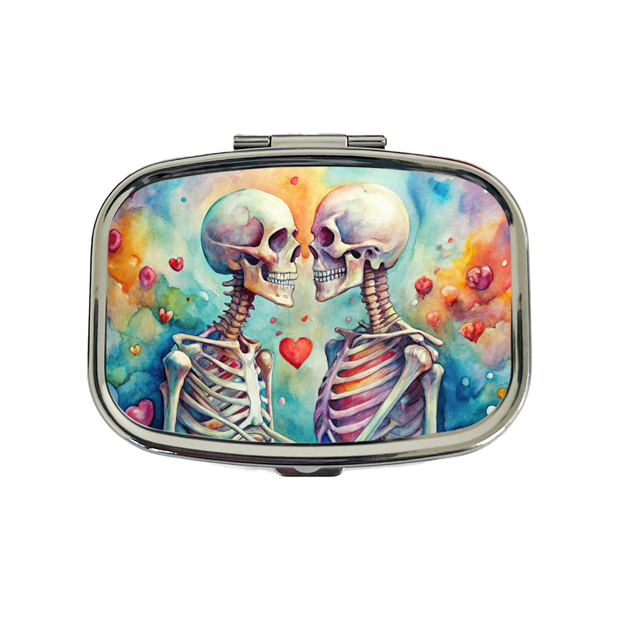 Skeletons In Love Hearts Valentine's Day Travel Pill Box Case