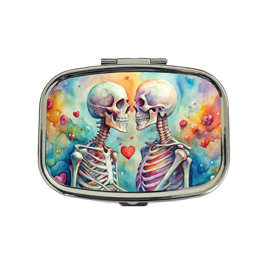 Skeletons In Love Hearts Valentine's Day Travel Pill Box Case