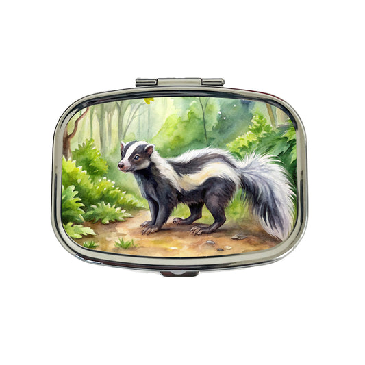Skunk In The Forest Watercolor Travel Pill Box Case