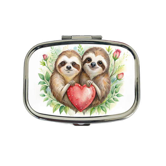 Sloths In Love Hearts Valentine's Day Travel Pill Box Case