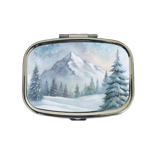 Snowy Wilderness Watercolor Travel Pill Box Case