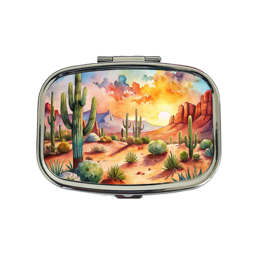 Southwest Desert Cactus Watercolor Travel Pill Box Case