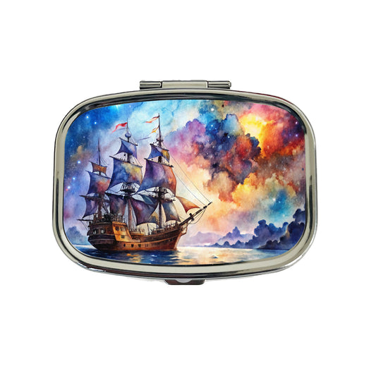 Space Pirate Ship Watercolor Travel Pill Box Case