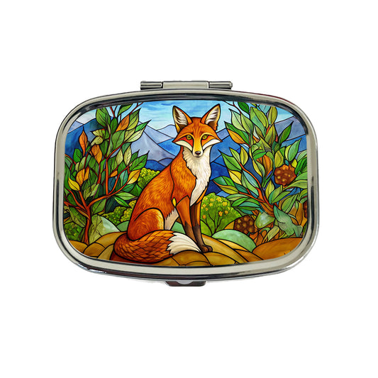 Stained Glass Fox Sitting Travel Pill Box Case