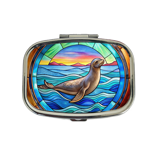 Stained Glass Seal In The Ocean Travel Pill Box Case