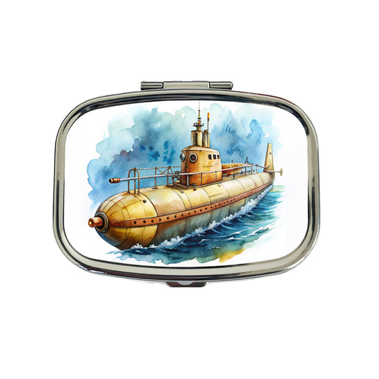 Steampunk Sci-fi Fantasy Retro Submarine Watercolor Travel Pill Box Case