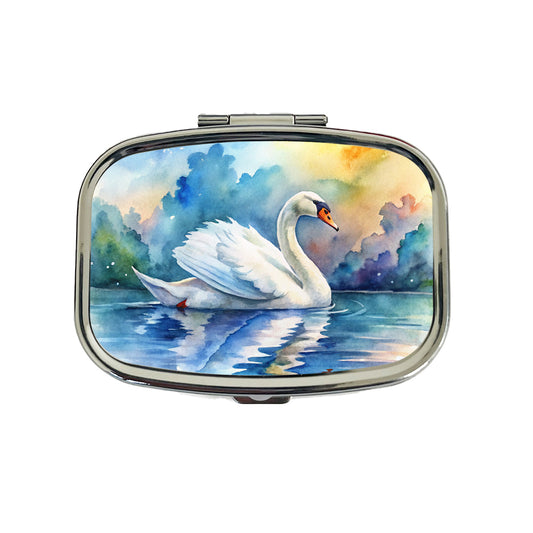 Swan Gliding Across Lake Watercolor Travel Pill Box Case