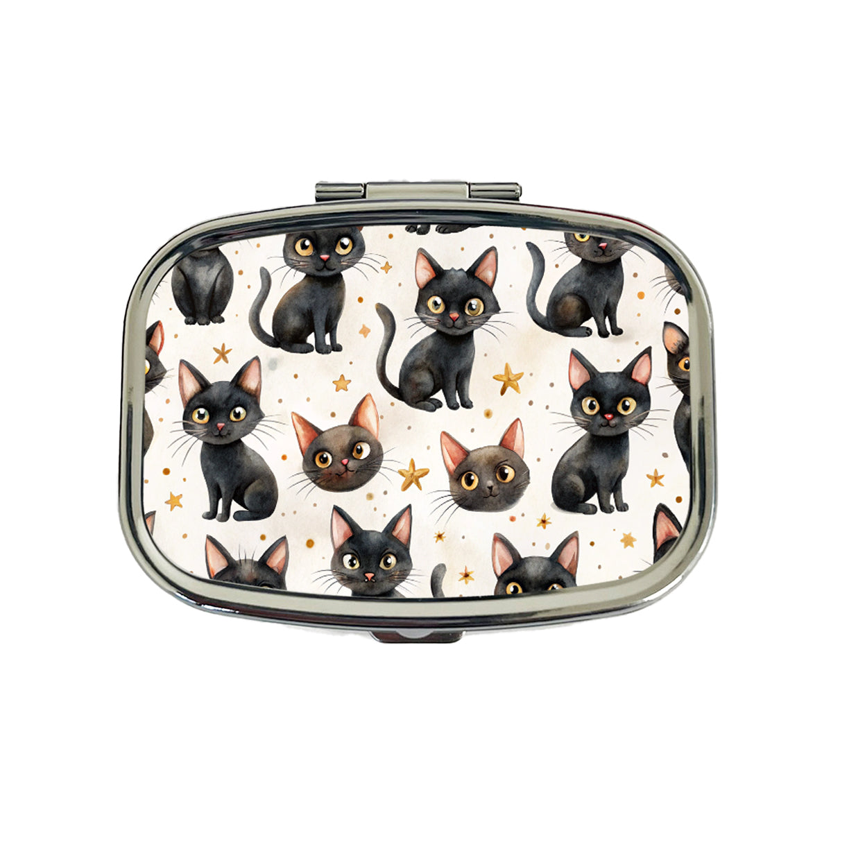 Sweet Black Cats Yellow Stars Travel Pill Box Case