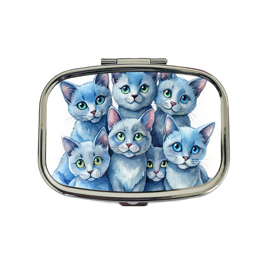 Sweet Russian Blue Cats Travel Pill Box Case