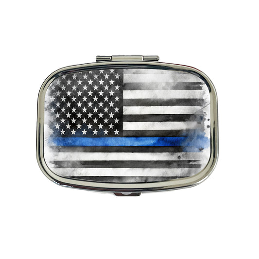 Thin Blue Line Black And White American Flag Support Policemen Police Travel Pill Box Case