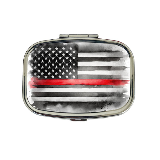 Thin Red Line Black And White American Flag Support Firemen Firefighters Travel Pill Box Case
