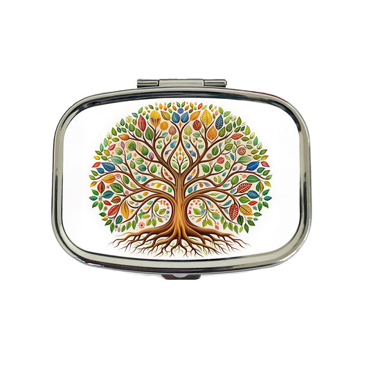 Tree Of Life Design With Multi-color Leaves Travel Pill Box Case