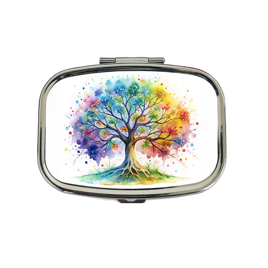 Tree Of Life Rainbow Watercolor Travel Pill Box Case
