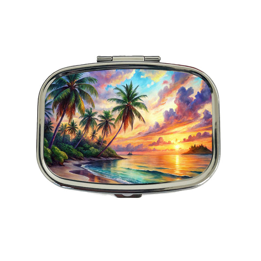 Tropical Beach At Sunset Watercolor Travel Pill Box Case