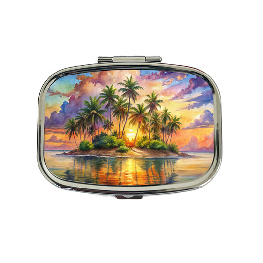 Tropical Deserted Island At Sunrise Watercolor Travel Pill Box Case