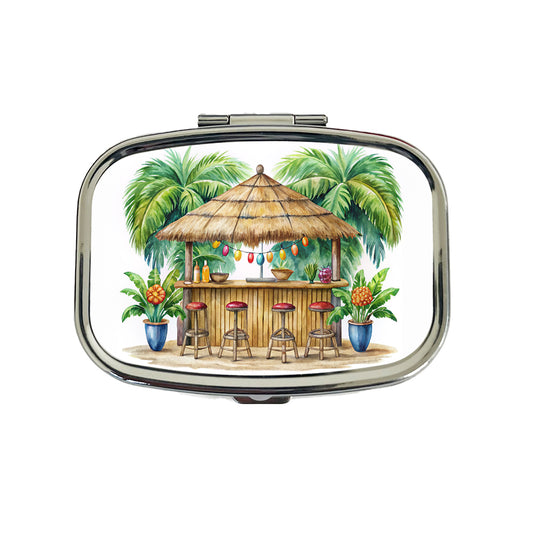 Tropical Resort Beach Tiki Bar Watercolor Travel Pill Box Case