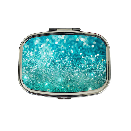 Turquoise Faux Glitter Travel Pill Box Case