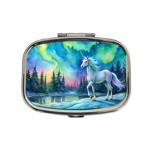 Unicorn Northern Lights Fantasy Watercolor Travel Pill Box Case