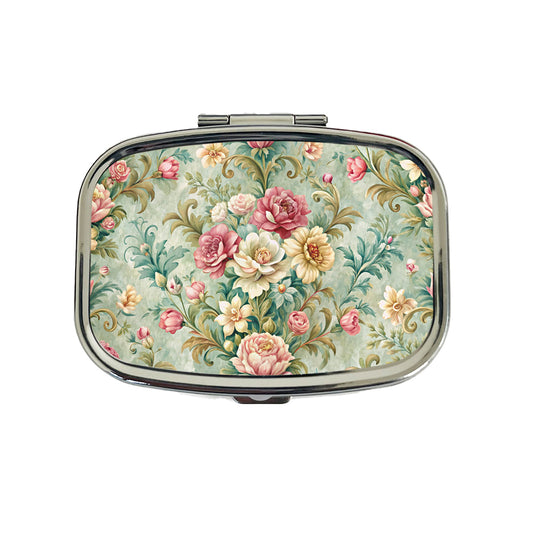 Victorian Flowers Floral Wallpaper Travel Pill Box Case