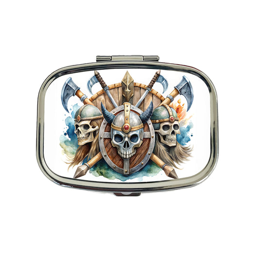 Viking Axes Shields And Skulls Watercolor Travel Pill Box Case