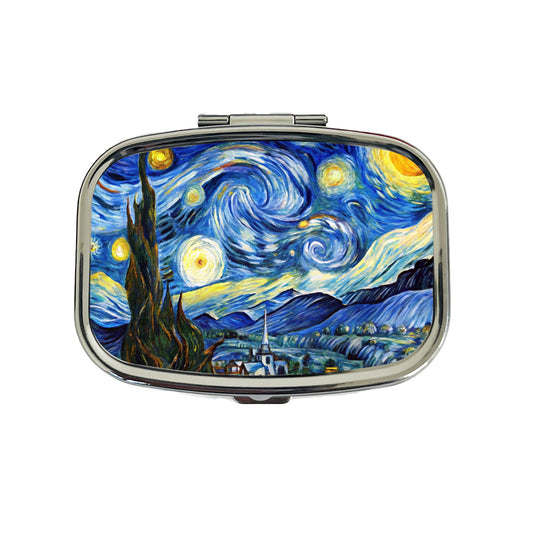 Watercolor Faux Van Gogh Starry Night Travel Pill Box Case