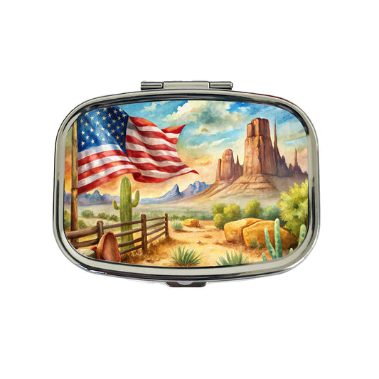 Western Americana American Flag Country Watercolor Travel Pill Box Case
