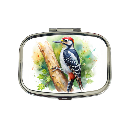 Woodpecker In Tree Bird Watercolor Travel Pill Box Case