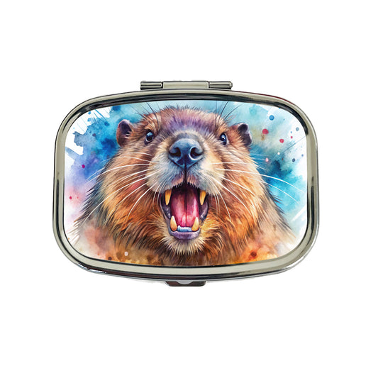 Angry Beaver Watercolor Travel Pill Box Case