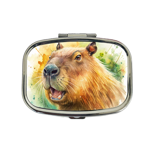 Angry Capybara Watercolor Travel Pill Box Case