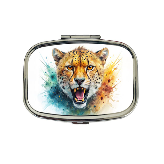 Angry Cheetah Watercolor Travel Pill Box Case