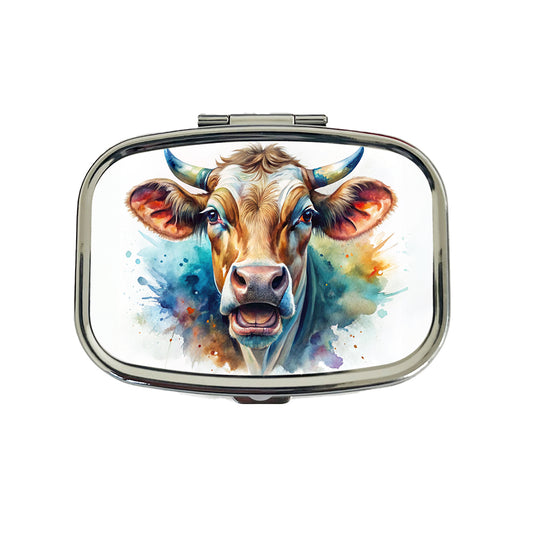 Angry Cow Watercolor Travel Pill Box Case