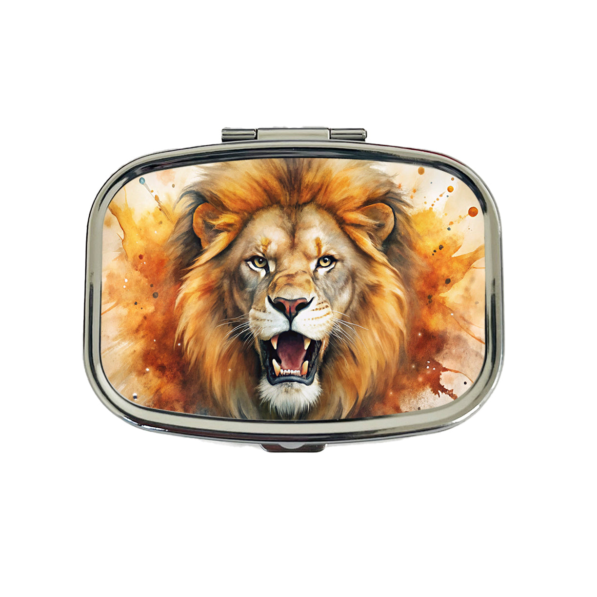 Angry Male Lion Watercolor Travel Pill Box Case