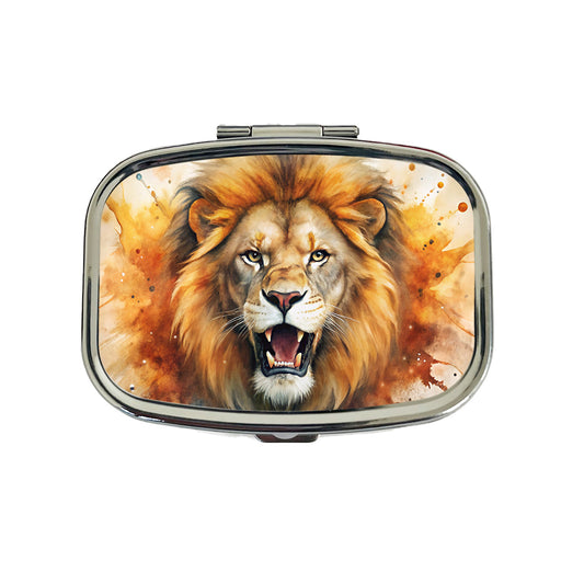 Angry Male Lion Watercolor Travel Pill Box Case