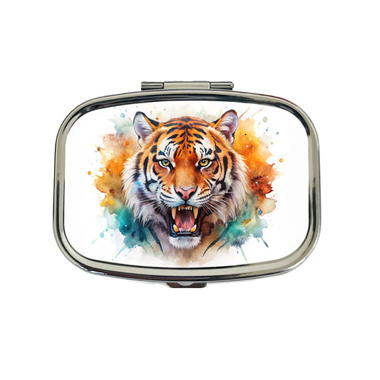 Angry Tiger Watercolor Travel Pill Box Case