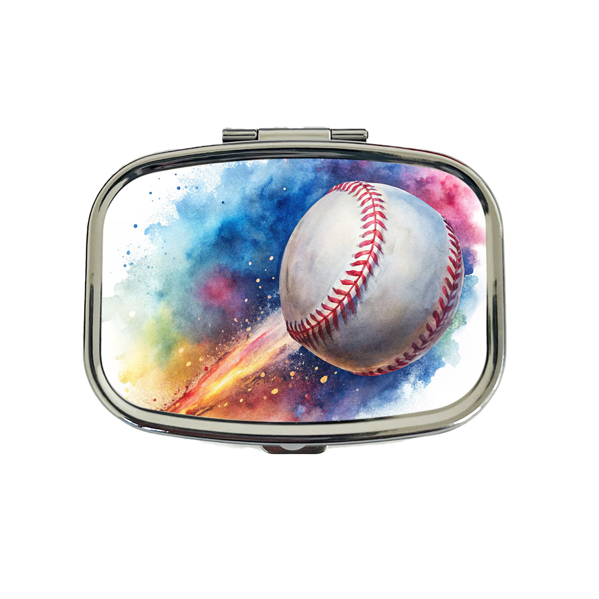 Baseball Rocketing Through The Air Watercolor Travel Pill Box Case