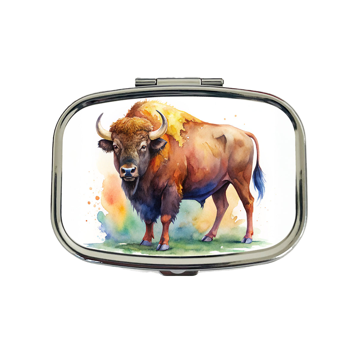 Buffalo Bison Watercolor Travel Pill Box Case