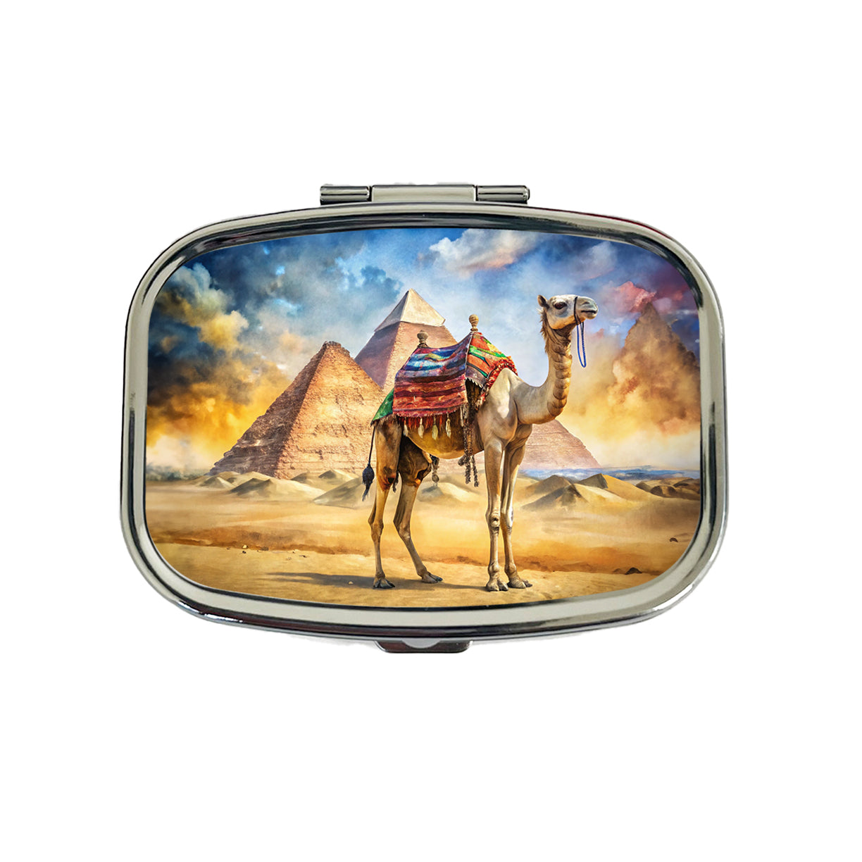 Camel With Pyramids In Background Watercolor Travel Pill Box Case