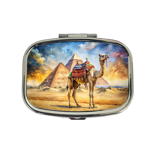 Camel With Pyramids In Background Watercolor Travel Pill Box Case
