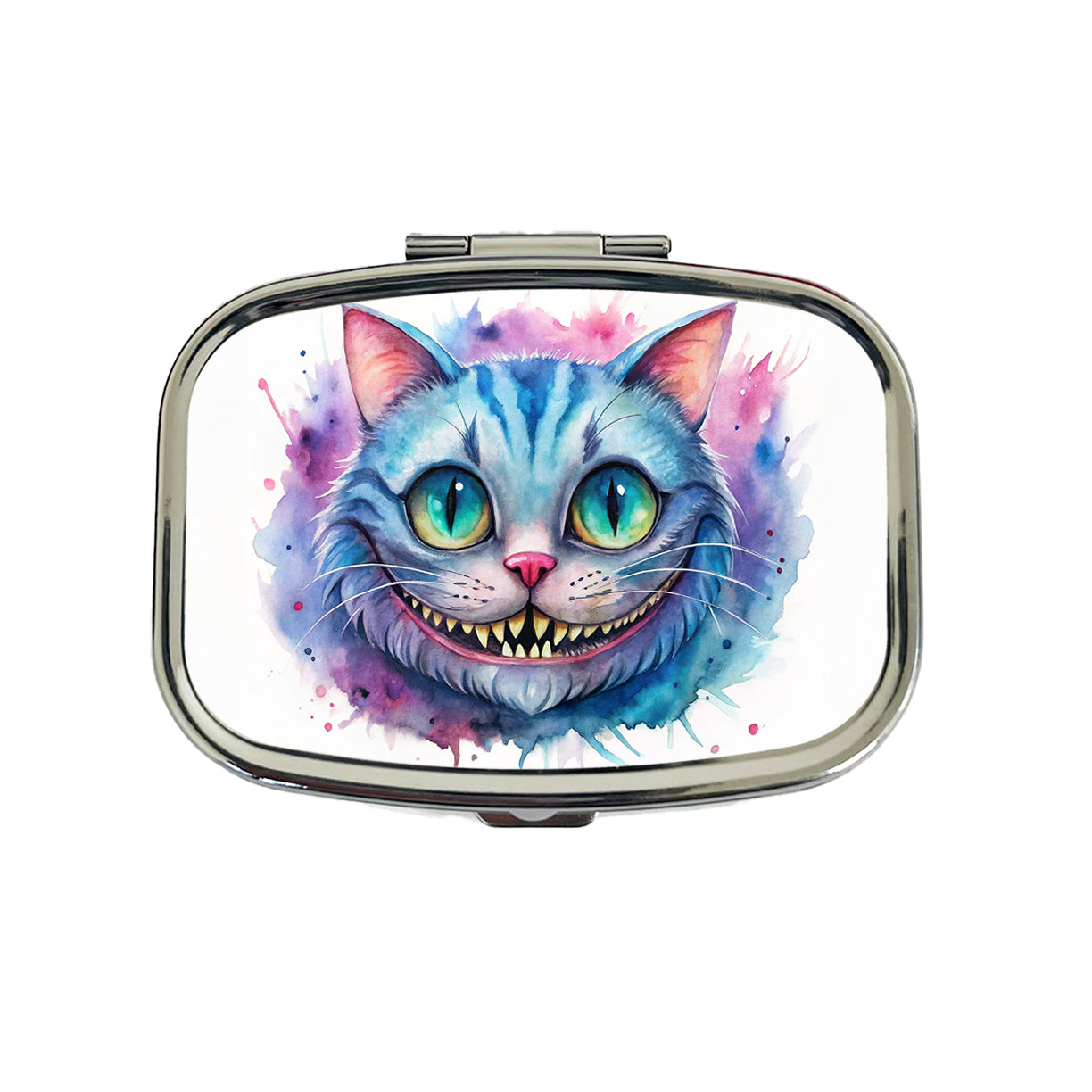 Cheshire Cat Alice in Wonderland Watercolor Travel Pill Box Case