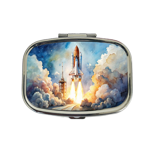 Classic Space Shuttle Launch Watercolor Travel Pill Box Case