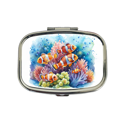 Clown Fish Swimming Around Coral Watercolor Travel Pill Box Case