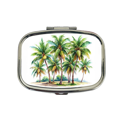 Coconut Trees Tropical Beach Watercolor Travel Pill Box Case