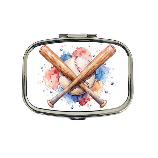 Crossed Baseball Bats And Balls Watercolor Travel Pill Box Case