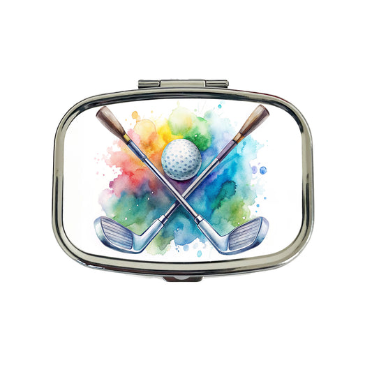 Crossed Golf Clubs And Ball Watercolor Travel Pill Box Case