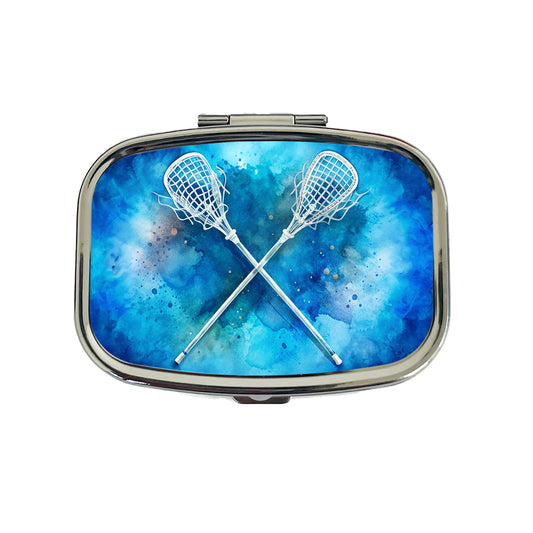 Crossed Lacrosse Sticks On Blue Background Travel Pill Box Case