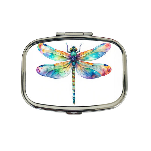 Dragonfly Rainbow Watercolor Travel Pill Box Case