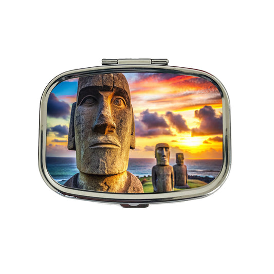 Easter Island Statues At Sunset Watercolor Travel Pill Box Case