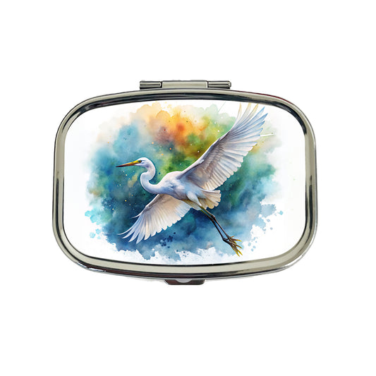 Egret In Flight Watercolor Travel Pill Box Case